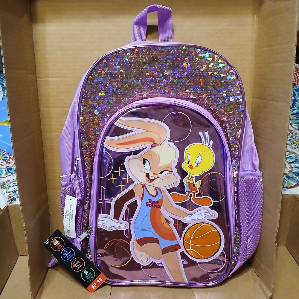 Space Jam Lola Bunny Backpack Looney Tune Squad School Bag Purple 17" NEW